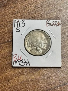1913 S Buffalo Nickel Type 1 Beautiful Toned BU Uncirculated MS+ Coin (Raw16784) - Bild 1 von 2