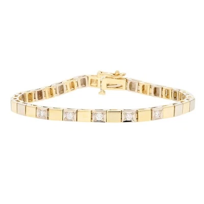 Brazalete de eslabones de caja de diamantes de corte redondo de 0,22 quilates de oro multicolor de 14 k de 17,01 gramos Foto 1 de 4