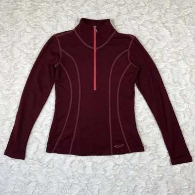 Top Kuhl Lana Merino Tencel Cuarto Cremallera Capa Base Mujer S Granate Esquí Campamento Caminata Foto 1 de 4