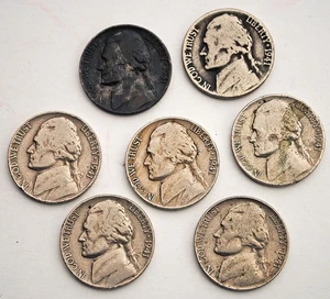 Seven 1941 P Jefferson Nickel Circulated Coins - Not Cleaned - Picture 1 of 2