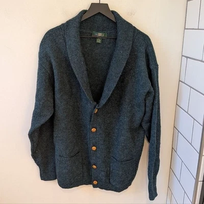 Винтажный Orvis мужской бирюзовый зеленый шерсти дедушка кардиган свитер XL - Изображение 1 из 4