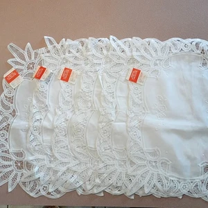 Handmade Batten Lace Cotton Placemats 13x21" White Floral Embroidery Set 0f 6 - Picture 1 of 7