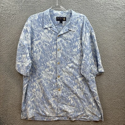 Nat Nast Silk Shirt Mens XL Blue White Short Sleeve Hawaiian Button Up Camp - Image 1 of 4