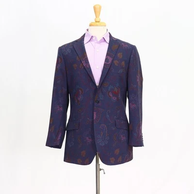 ETRO 42S Blue Sport Coat Blazer Jacket Floral 2-Button Wool - Imagem 1 de 4