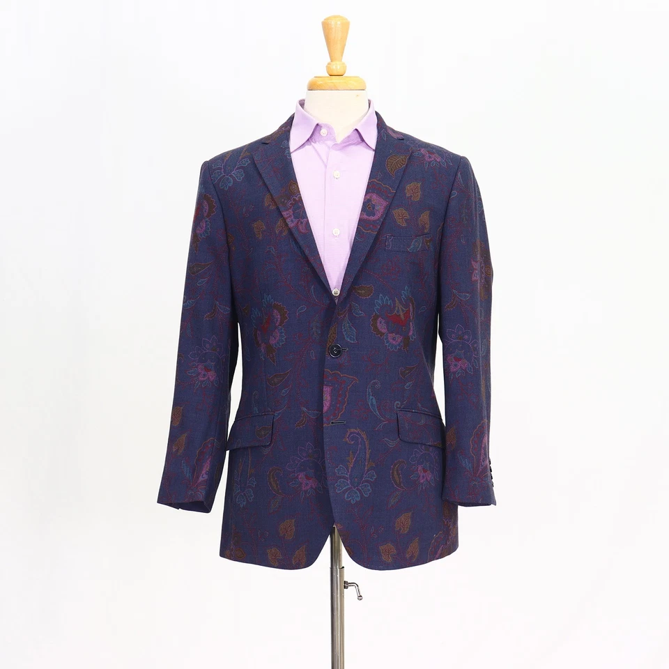 Abrigo Blazer Chaqueta Azul Deportivo ETRO 42S Floral Lana 2 Botones Foto 1 de 4