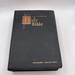Vintage 1957 New Catholic Edition of the Holy Bible Illustrated Leather Black - Imagen 1 de 10