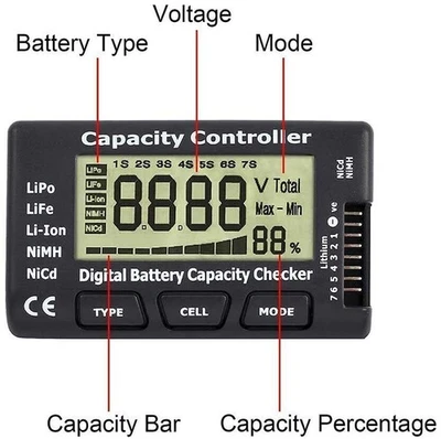 Batterie Akku Kapazität Spannung Digital Checker Li-Ion NiMH Nicd LiPo Tester ; - Bild 1 von 4