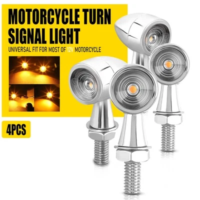 Chrome 4X Mini Bullet LED Motorcycle Turn Signal Blinker Brake Amber Light Lamp - Image 1 of 4