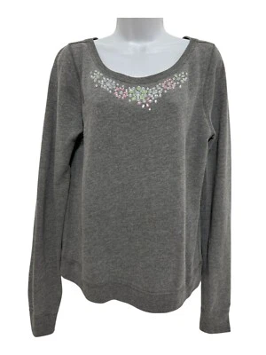 Hollister Mujer Gris Manga Larga Embellecida Floral Sudadera Junior Grande Foto 1 de 4