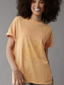 American Eagle AE Women’s Oversized Nirvana Graphic T-Shirt Color Orange Sz L/XL - Picture 1 of 7