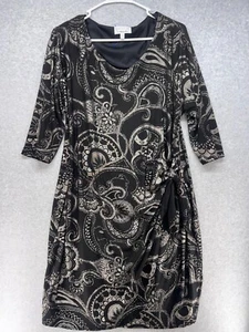 Signature by Robbie Bee Womens Dress Size L Black Round Neck Floral Geometric - Picture 1 of 10