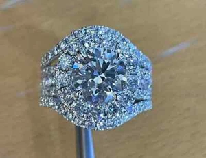 3Ct Round Cut Lab-Created Diamond Engagement Ring 14K White Gold Plated Silver - Picture 1 of 9