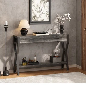Long 47'' Console Table Entryway Side Table W/ Shelf And Metal Frame 2 Drawers - Picture 1 of 13