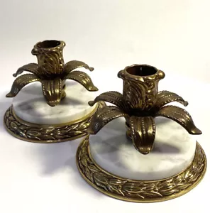 Hollywood Regency Daffodil Candlestick Set w/Marble Base Italy - Picture 1 of 8