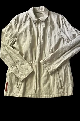 Chaqueta utilitaria vintage Prada Sport roja lengüeta beige caqui anorak con cordón cintura L Foto 1 de 4