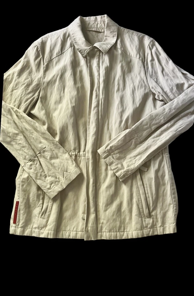 Chaqueta utilitaria vintage Prada Sport roja lengüeta beige caqui anorak con cordón cintura L Foto 1 de 4