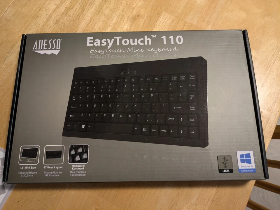 Adesso EasyTouch 110 Mini Keyboard New Sealed 12" 87 Keys Membrane Keyboard - Image 1 of 4