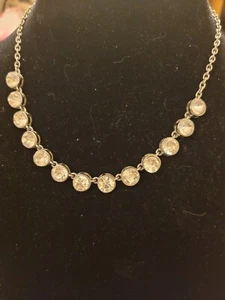 Cookie Lee Rhinestone Necklace Silver Tone Faceted Sparkle 16" - Picture 1 of 4