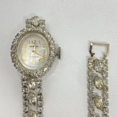 Reloj Geneva Mujer DE COLECCIÓN PARA REPARACIÓN DE REPUESTOS Juego de puntas tono plata Bling cuerda manual Foto 1 de 4