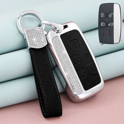 For Land Rover Range Rover LR2 LR4  Alloy Leather Diamond Car Key Fob Case Cover - Image 1 of 4