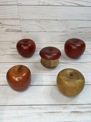 Juego de 5 rellenos de canasta/tazón de madera tallada de manzanas rojas primitivas decoración de granja Foto 1 de 4