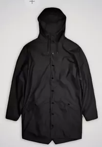 RAINS Unisex Black Lightweight Hooded Waterproof Rain Jacket Size M/L - Picture 1 of 13