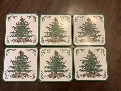 6 SPODE CHRISTMAS TREE COASTERS (Pimpernal) - Image 1 of 3