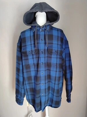 American Eagle Men's XL Blue Black Buffalo Plaid Removeable Hood Shirt Jacket  - Image 1 of 4