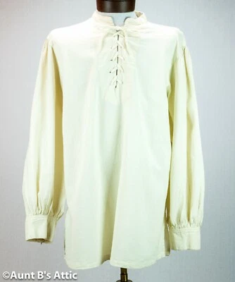 Camisa pirata/renacentista 100 % algodón con cordones frontal cuello mandarín camisa de época Foto 1 de 4