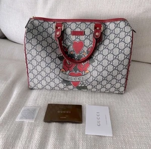 Gucci Coated Canvas Boston Tattoo Rose Heart Bag Limited Edition w/ Charm - Picture 1 of 12