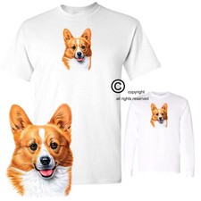 Welsh Corgi Pembroke Facial Sketch Art Short Long Sleeve White T Shirt S-3X