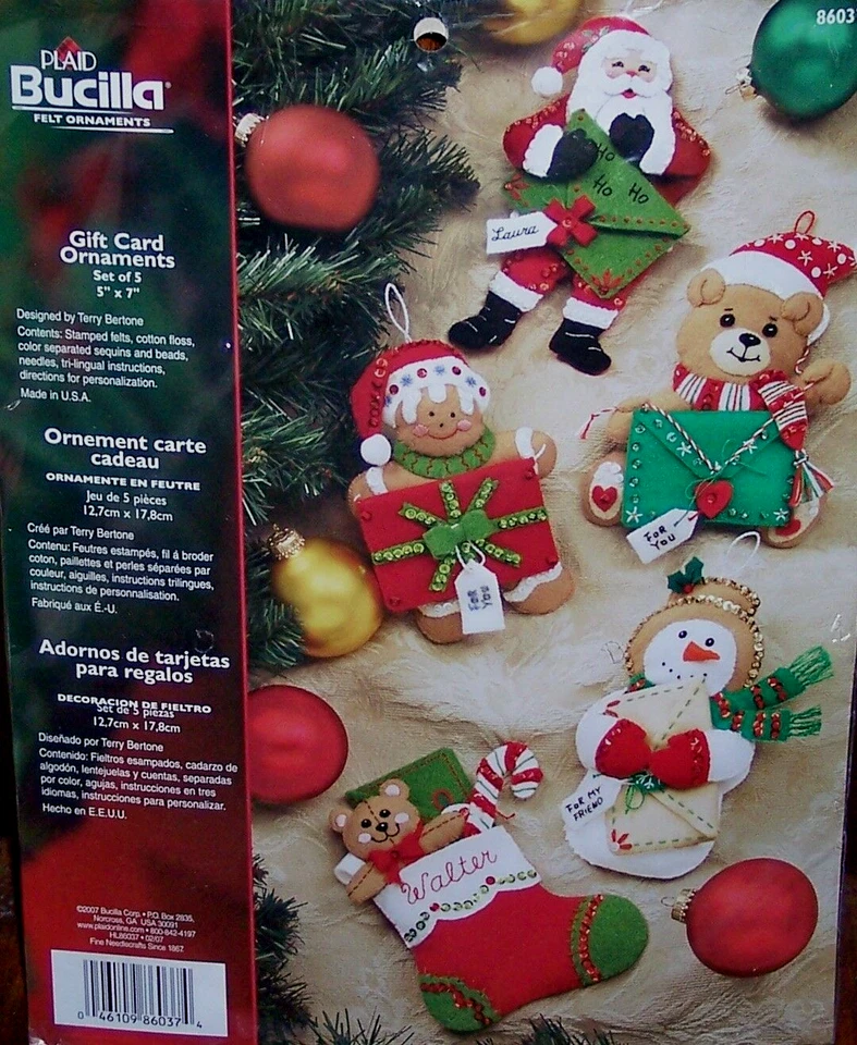 Bucilla CHRISTMAS GIFT CARD ORNAMENTS Felt Ornament Kit OOP-5 Factory Direct New - Image 1 of 1