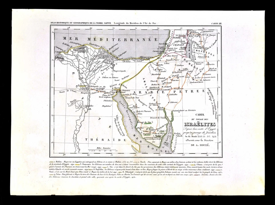 1849 Houze Mapa Viagem dos Israelitas Egito Canaã Arábia Antigo Testamento - Imagem 1 de 1