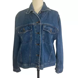 Vintage Bill Blass Denim Jacket Womens Large Button Closure Trucker Jacket - Picture 1 of 9