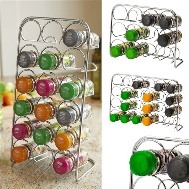 Pisa® Spice Rack Chrome Metal Stand Kitchen Cooking Jar Organiser Free Standing - Image 1 of 4
