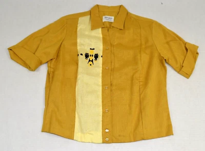 Vintage Bowling Shirt Nat Nast Size 36 60s Golden Wheat Totem Embroidery Rayon - Image 1 of 4