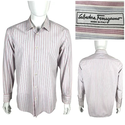 Camisa Salvatore Ferragamo Para Hombres 16 1/2 - 42 Manga Larga Botón Rayas Multicolor Foto 1 de 4