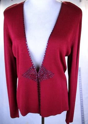 Cárdigan Alfani frente abierto para mujer ROJO acento con cuentas 100 % seda acanalado Foto 1 de 4