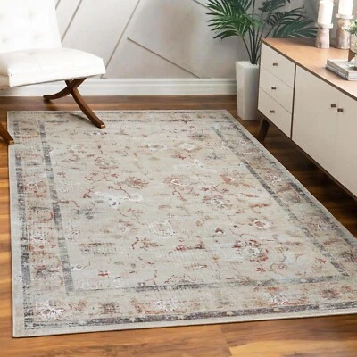 BLUE NILE MILLS Distressed Traditional Floral Scroll Border Machine Washable Area Rug or Runner