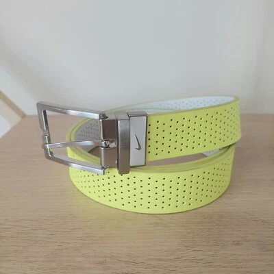 Nike Golf Leather Belt 49" Neon Volt Green/White E.86 Reversable Med Perforated - Image 1 of 4
