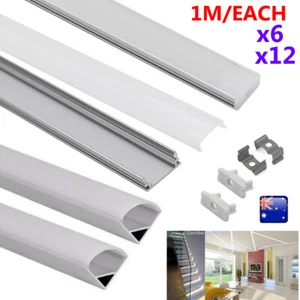 6/12 1m LED Strip Lights Cover Aluminium channel Profile bar for Kitchen Cabinet - Picture 1 of 15