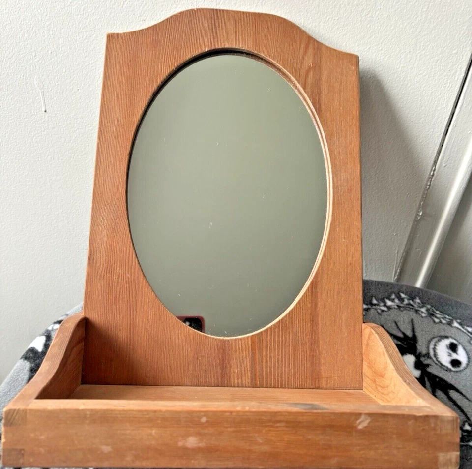 Vintage Ikea Diktad Mirror 1999y Table Mirror with Wood Shelf 7"x 10" x13.5" GUC - Image 1 of 4