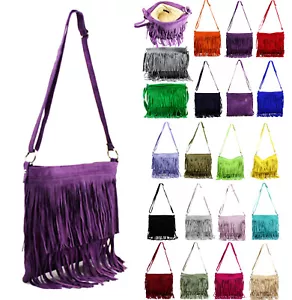 Ladies Genuine Leather Tassle Crossbody Bag Women's fringed layers Shoulder Bag - Picture 1 of 23