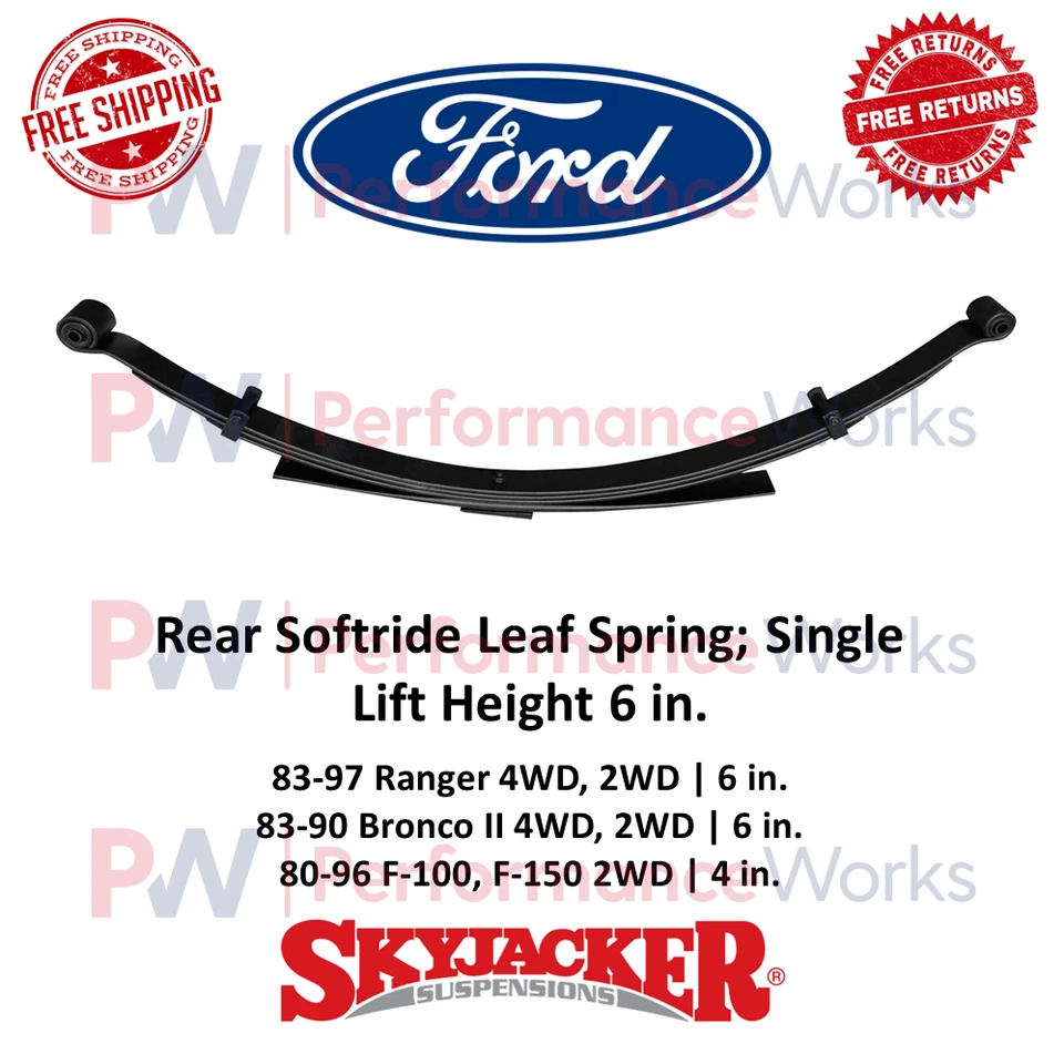 Skyjacker Softride Leaf Spring Individual 4-6" Trasero Para Ford Ranger, Bronco II, F100 Foto 1 de 4