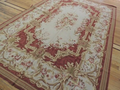 Alfombra francesa Aubusson 6x9 punta de aguja incrustación floral óxido/rojo beige dorado Foto 1 de 4