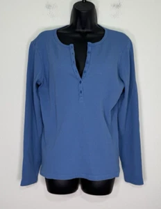 American Giant Shirt Women XL Blue Waffle Thermal Henley Top USA Made - Picture 1 of 8