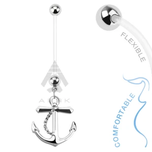Belly Bar Maternity Retainer Anchor Dangle Bioflex Bioplast Pregnancy Navel Ring - Picture 1 of 2
