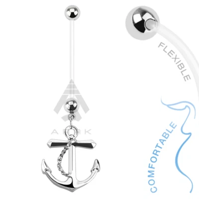 Belly Bar Maternity Retainer Anchor Dangle Bioflex Bioplast Pregnancy Navel Ring - Image 1 of 2