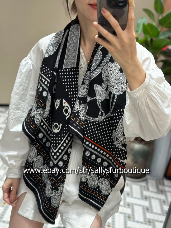 Sallys Boutique 80% Cashmere 20% Silk Wrap Scarf Aztec Print Square Shawl 53" - Image 1 of 4