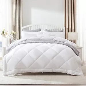 Reversible Queen Size Cooling Comforter Down Alternative Diamond Quilting White - Picture 1 of 7